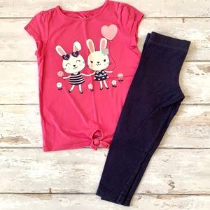 Girls 2T Outfit Bunny Shirt Navy Leggings Carters Toddler
